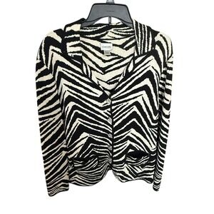 Chicos Zebra Print Cardigan Sweater Blazer Knit Button Front Pockets Size 1